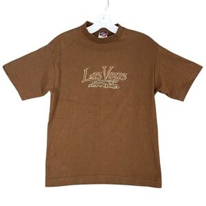Las Vegas Embroidered Skyline Shirt S Brown American Brand Heavyweight Cotton